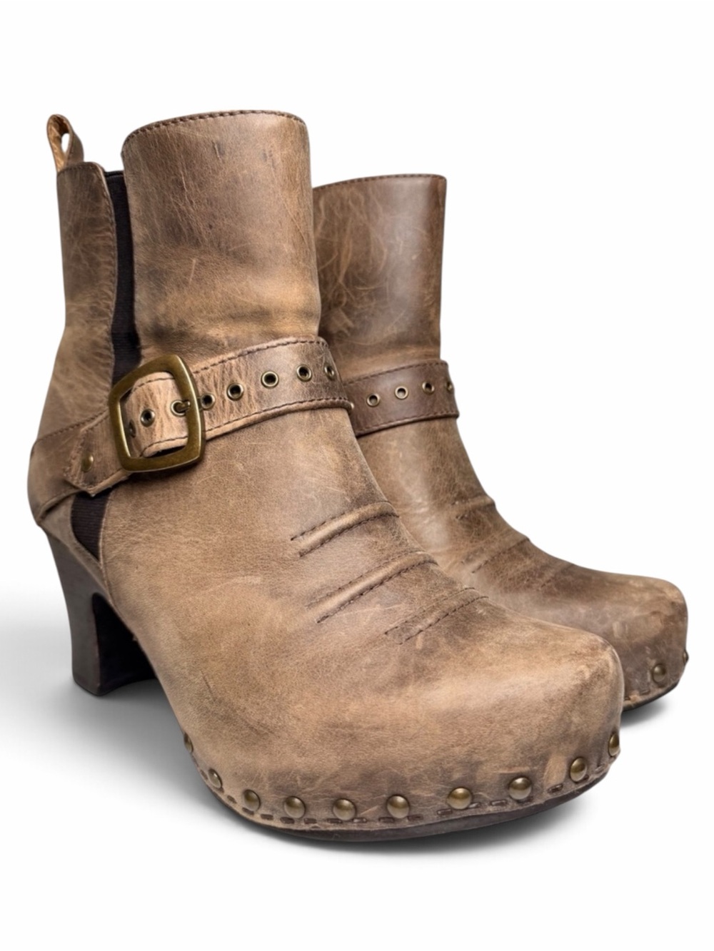 Dansko Rhianna Leather Clog Boots Brown Studded Buckle Womens EU40 US 9.5